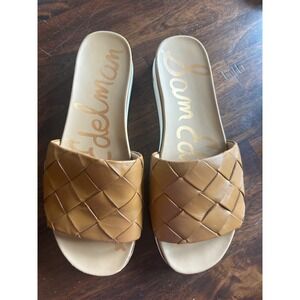 Sam Edelman Woven Leather Platform Slide Sandals Tan Brown Womens 11